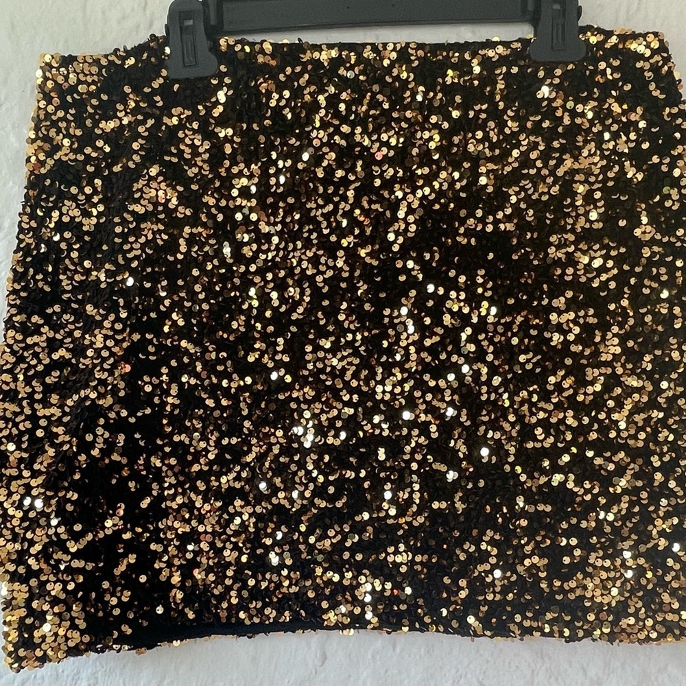 GUANYY Gold/Black Sequin Mini Skirt for Women-Stretchy Bodycon Night Out; 2X